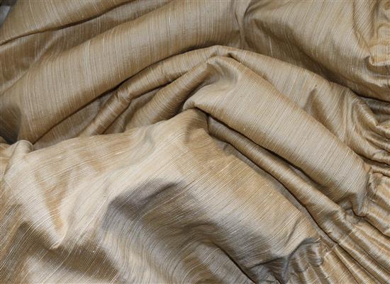 Pair of gold full length curtains with pelmets possibly silk)